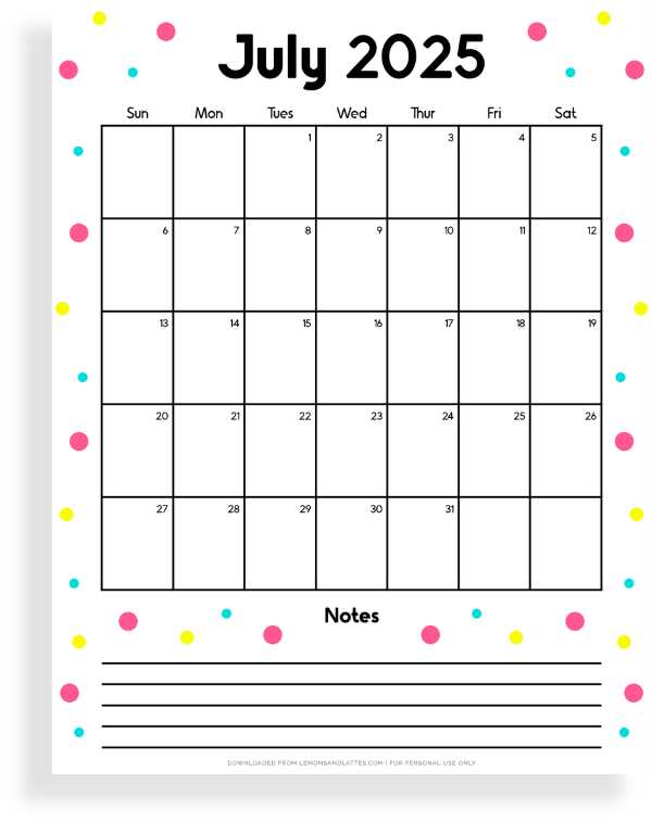 monthly calendar template july 2025 calendar