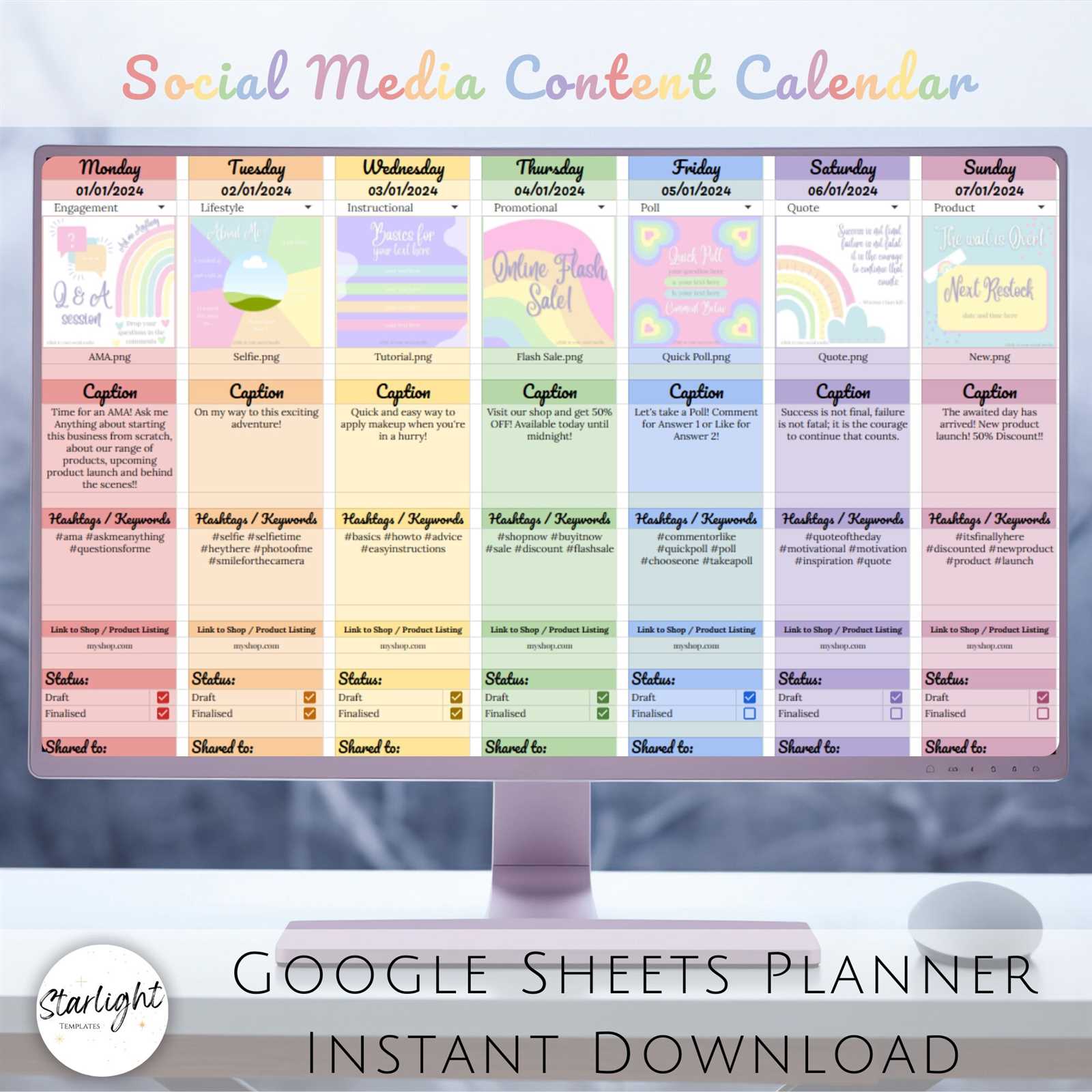 printable social media content calendar template