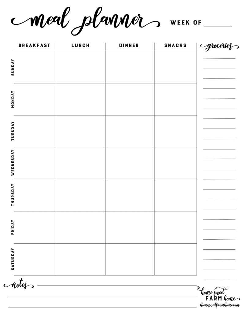 food calendar template free