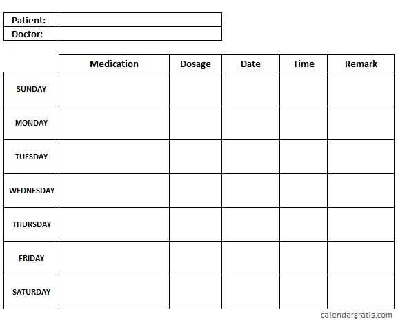 printable medication calendar template