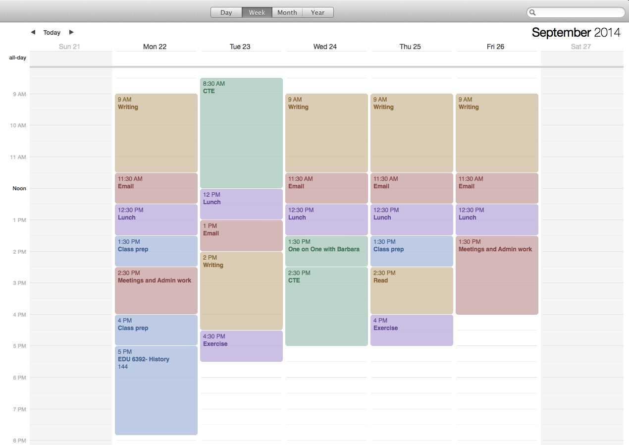 5 day work week calendar template