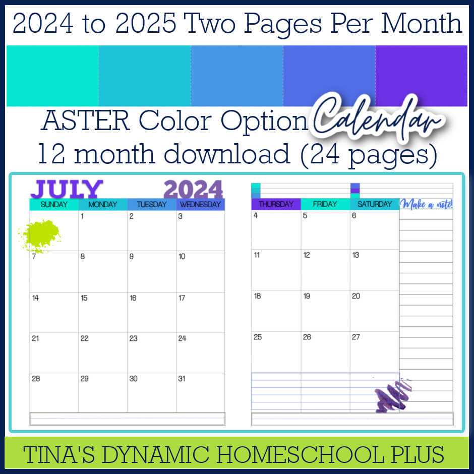 two page per month calendar template