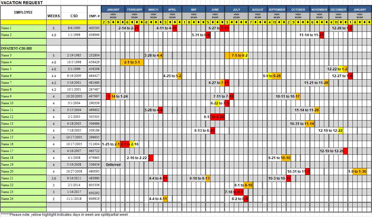 vacation calendar template