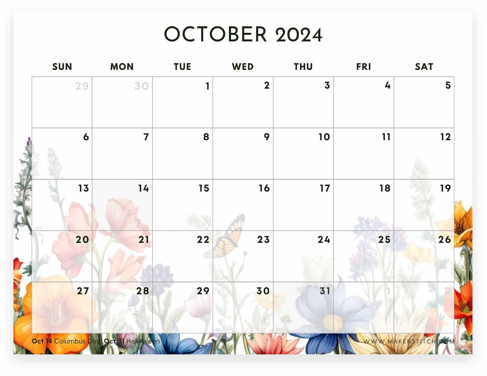 blank october calendar template