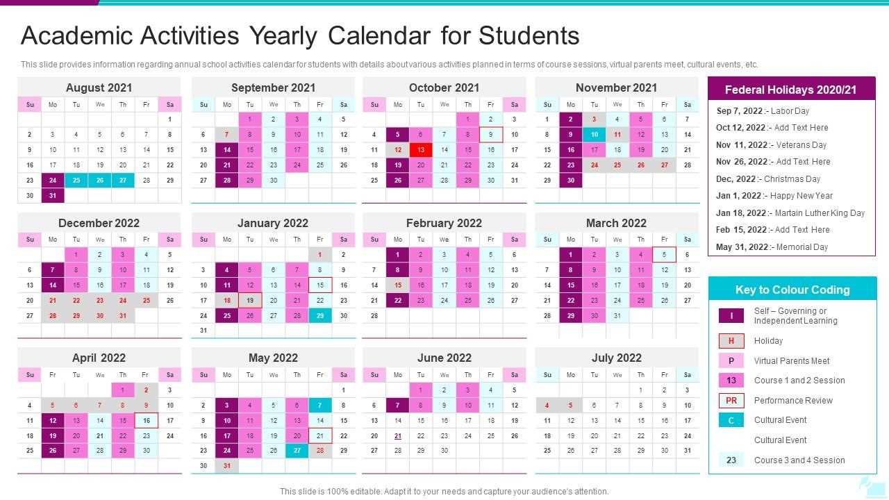 template activity calendar