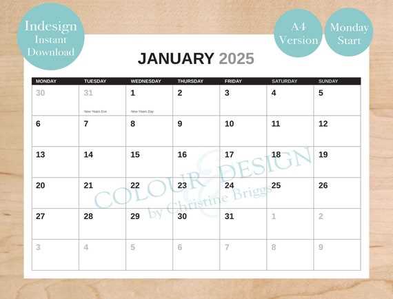 indesign free calendar template