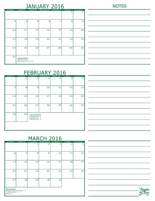 calendar month template printable