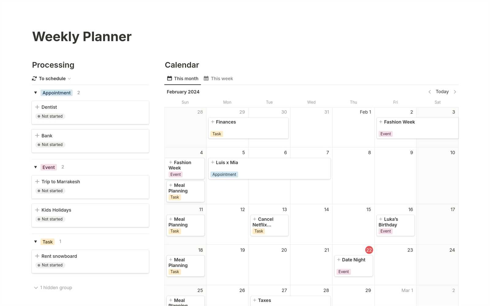 weekly agenda calendar template