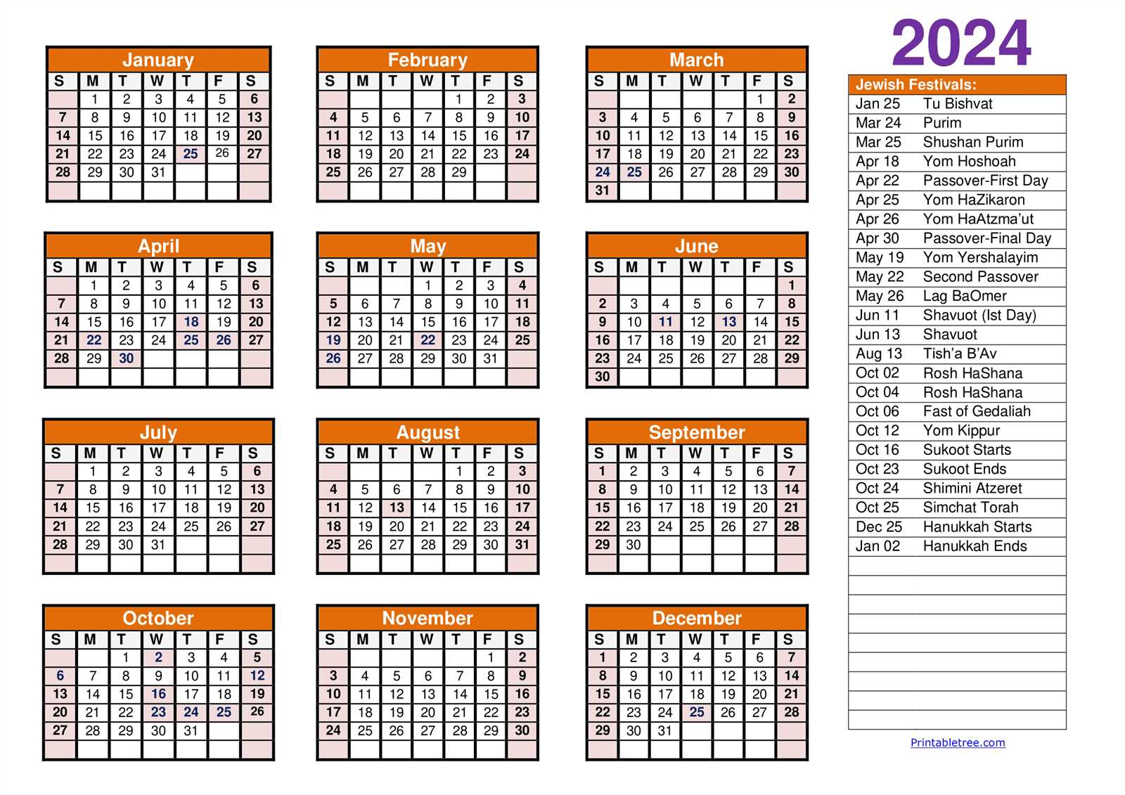 jewish calendar template