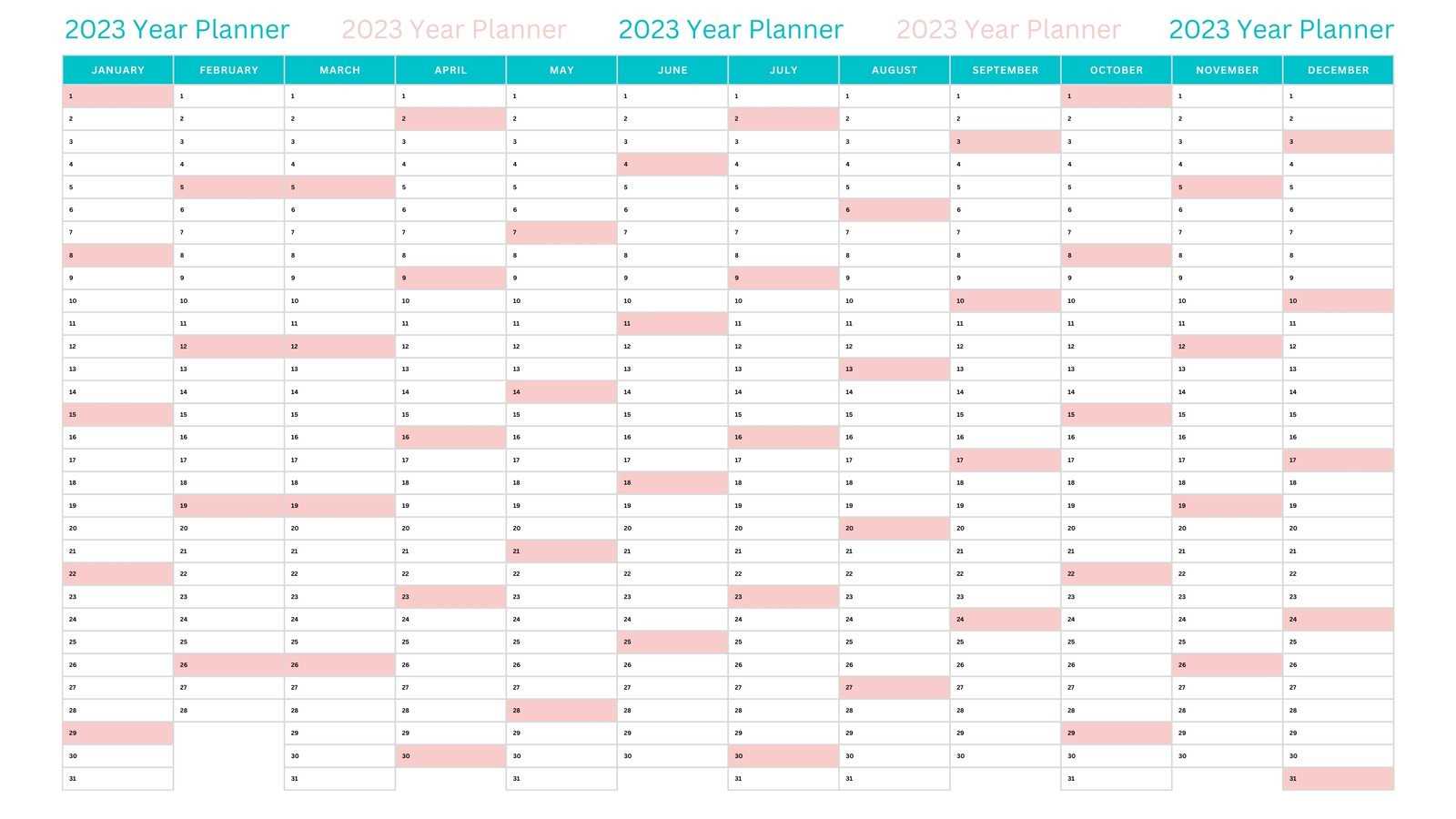 1 year calendar template