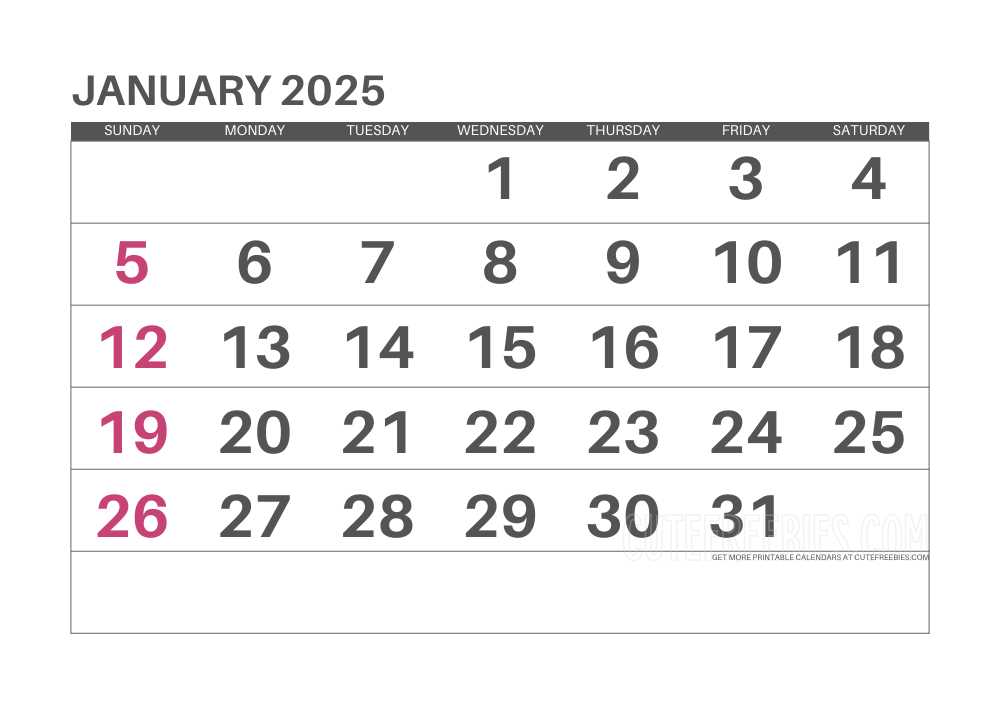 january blank calendar template 2025