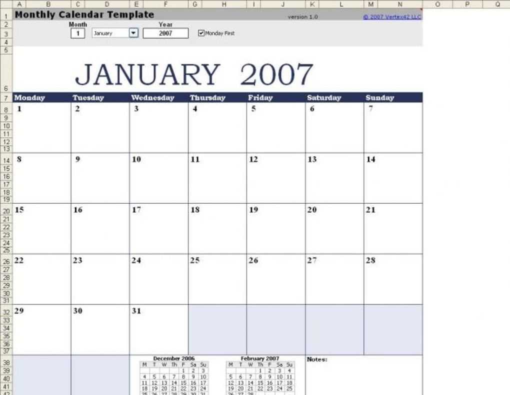 calendar template 2007