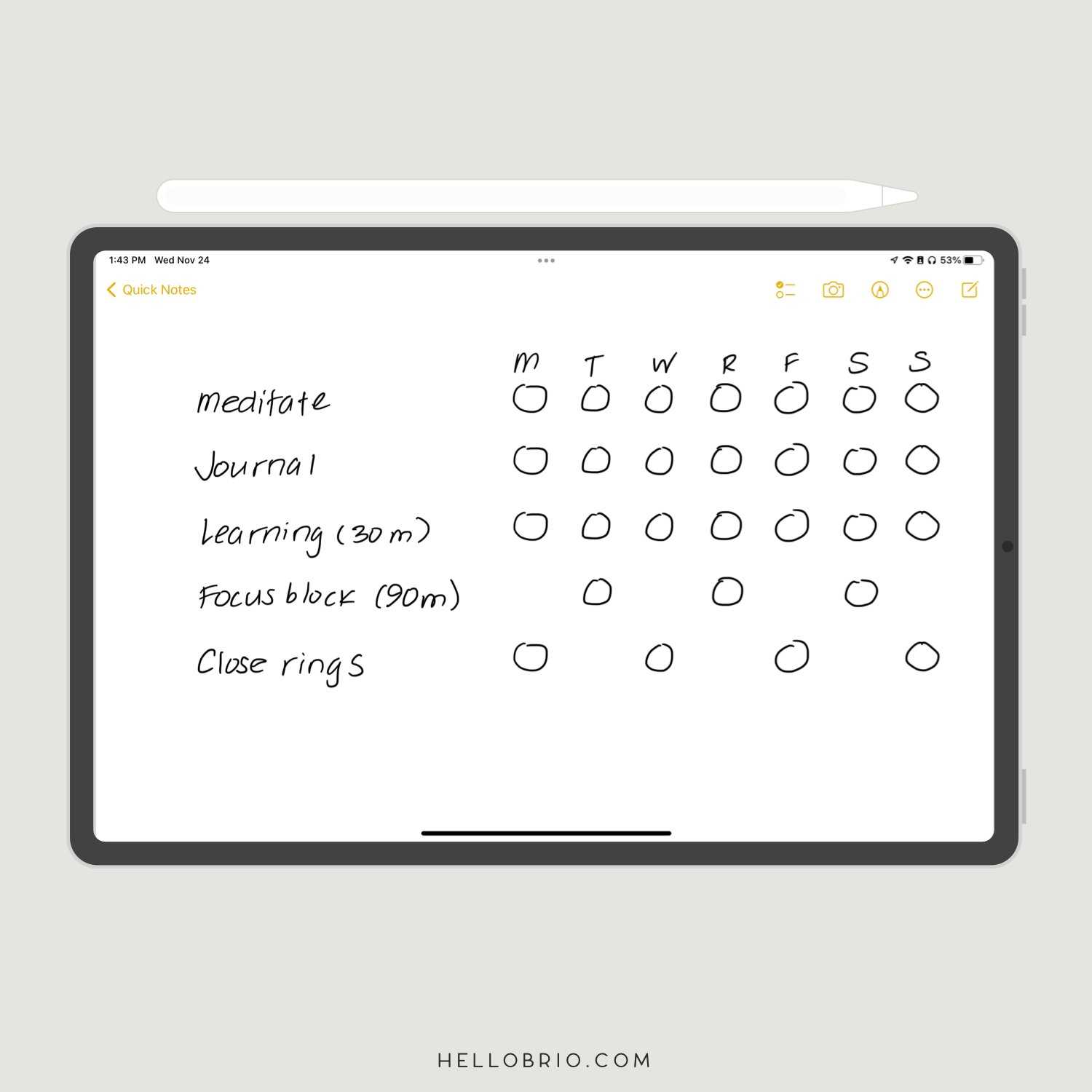 apple notes calendar template