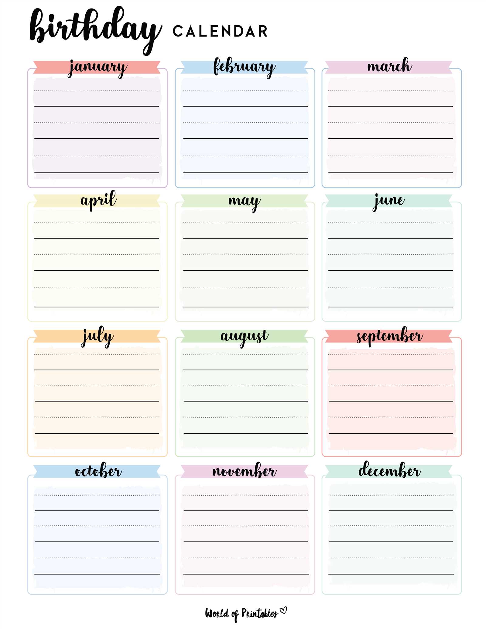 fillable birthday calendar template