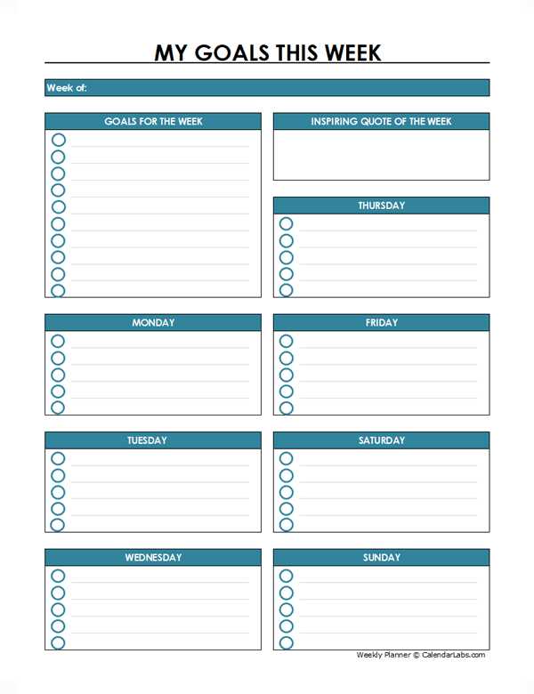 free printable blank weekly calendar template