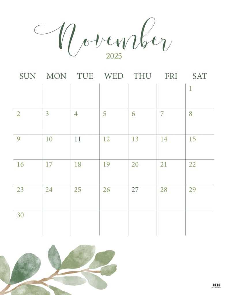 blank calendar template november 2025 printable