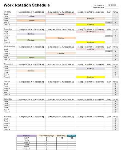 rotation calendar template