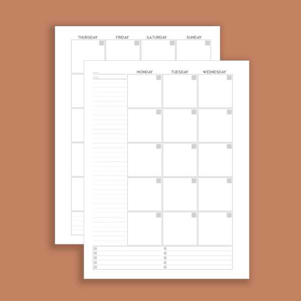 monday through sunday calendar template