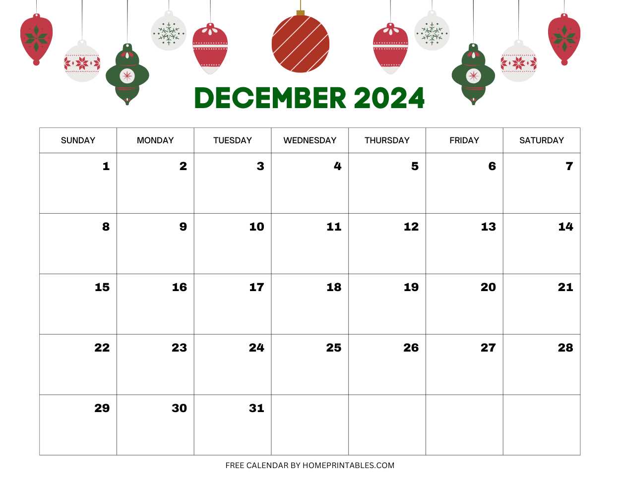 blank december calendar template