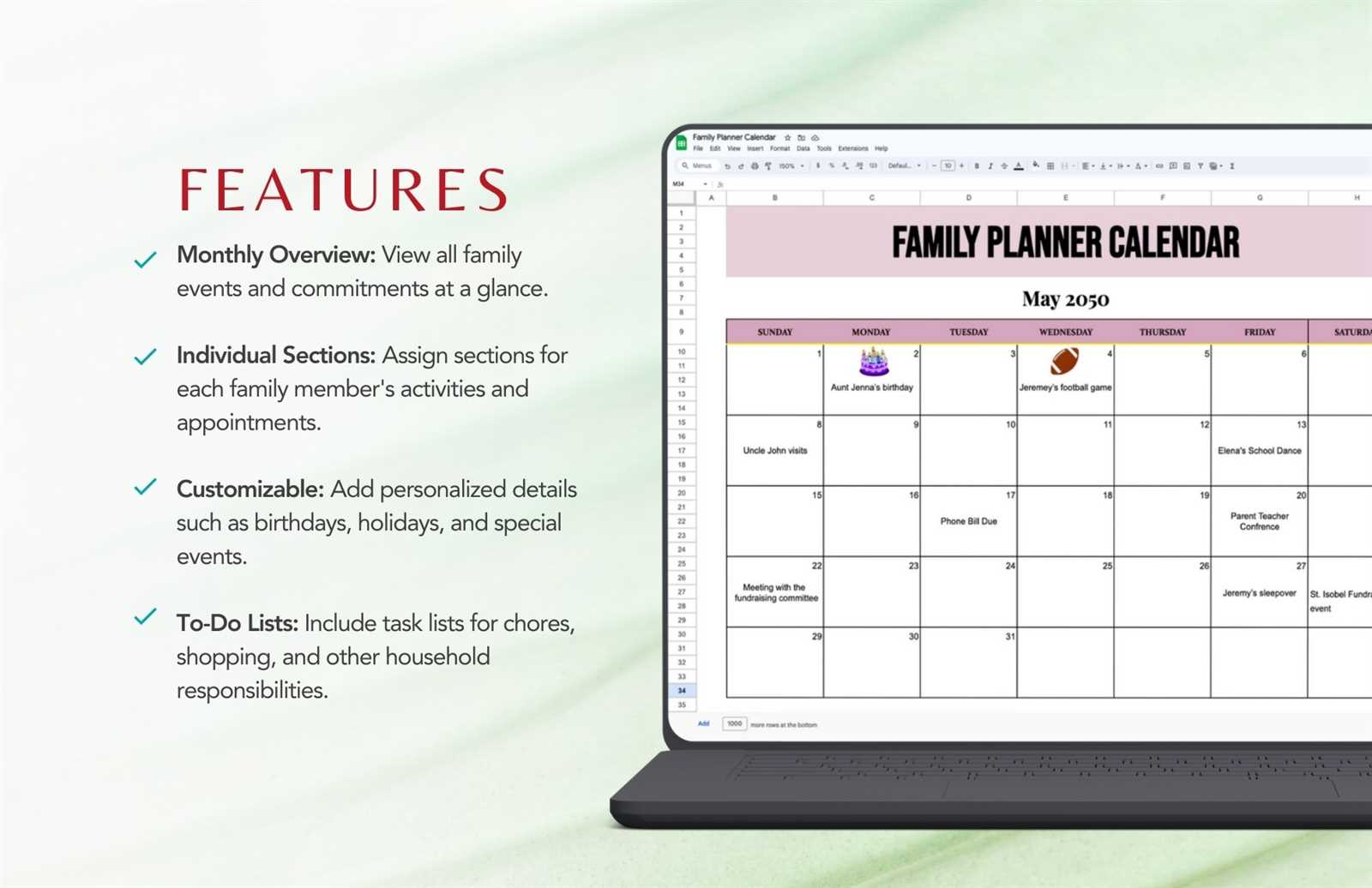 free printable family calendar template