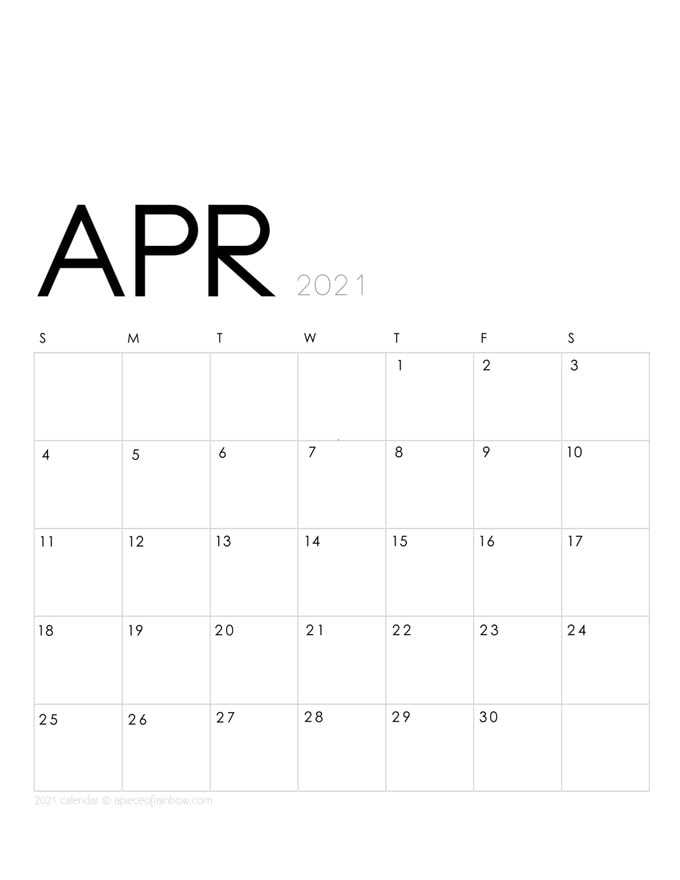 april monthly calendar template