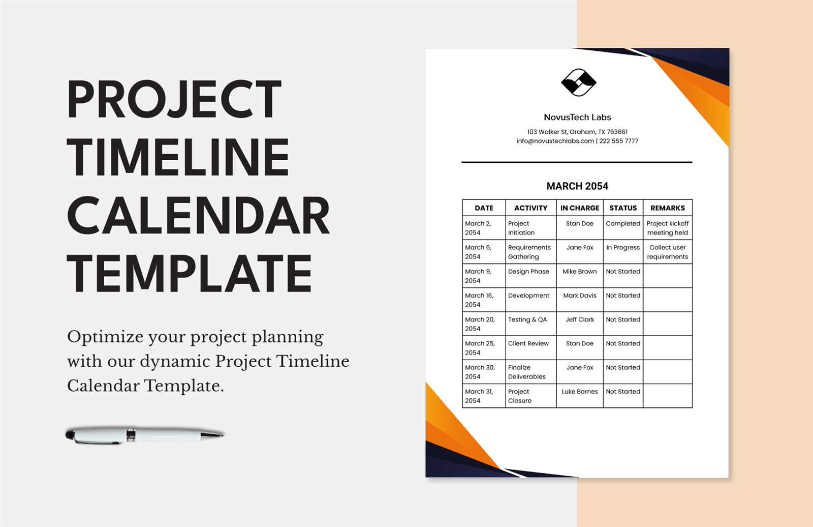 project calendar template