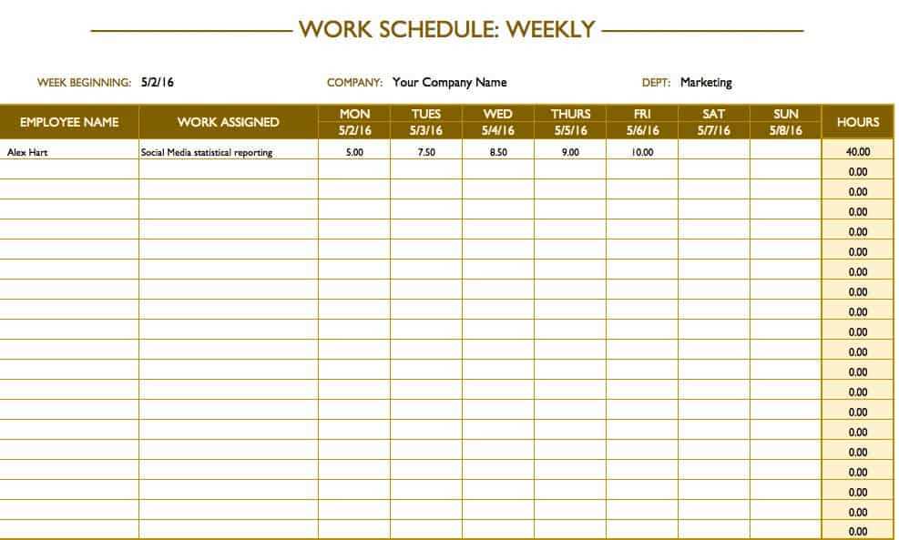 free work schedule calendar template