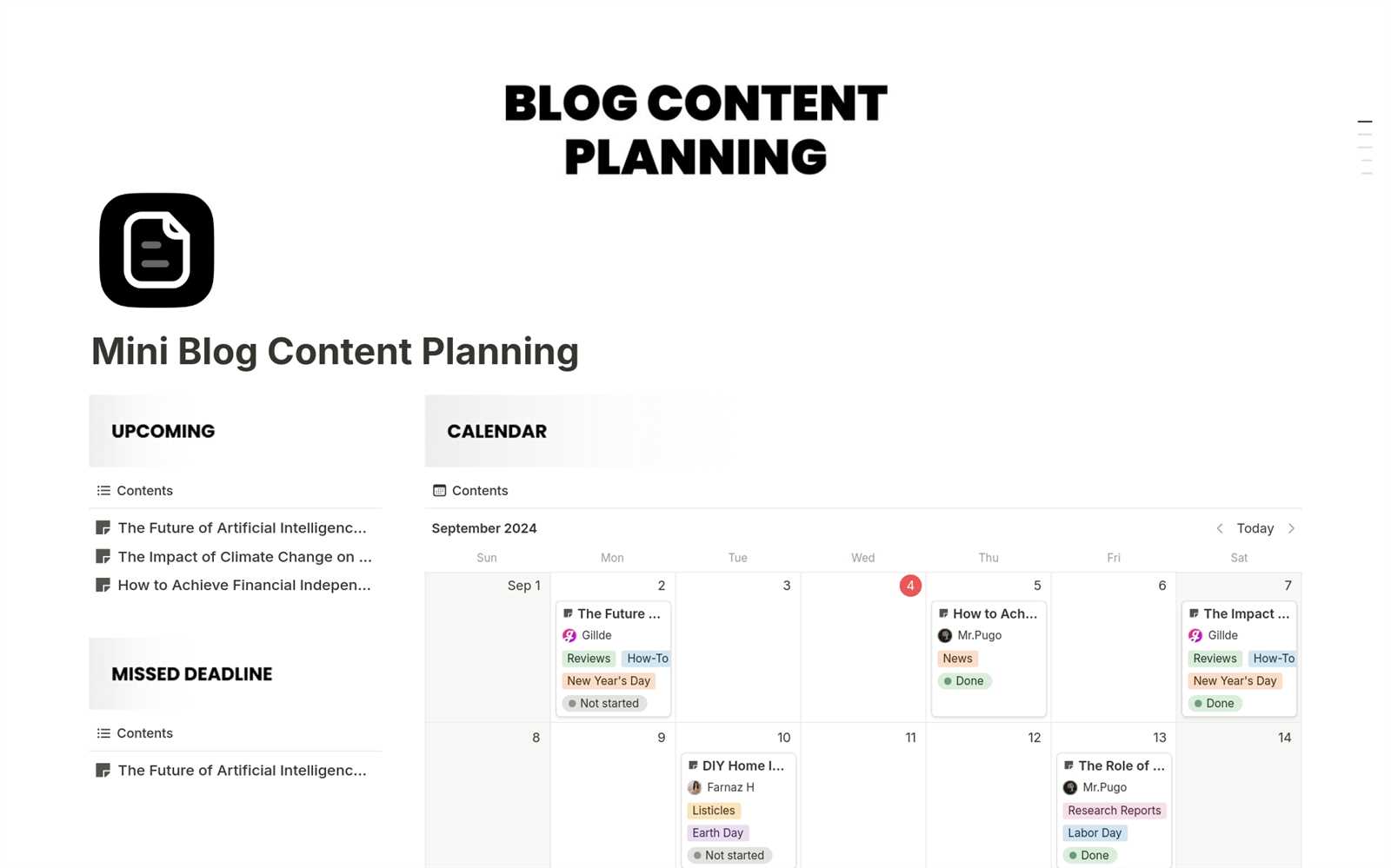 blog editorial calendar template