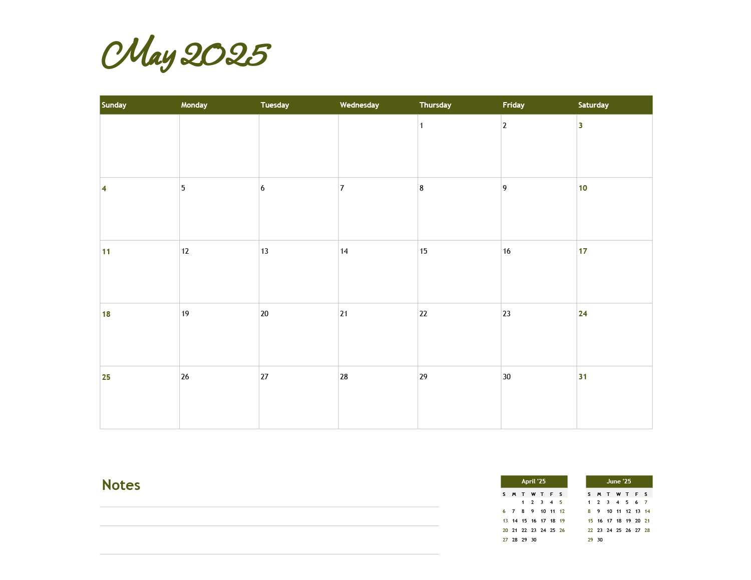 fill in calendar template 2025