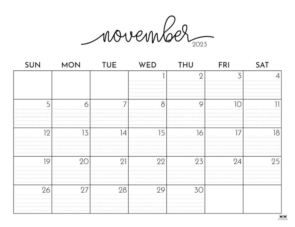 november calendar template printable