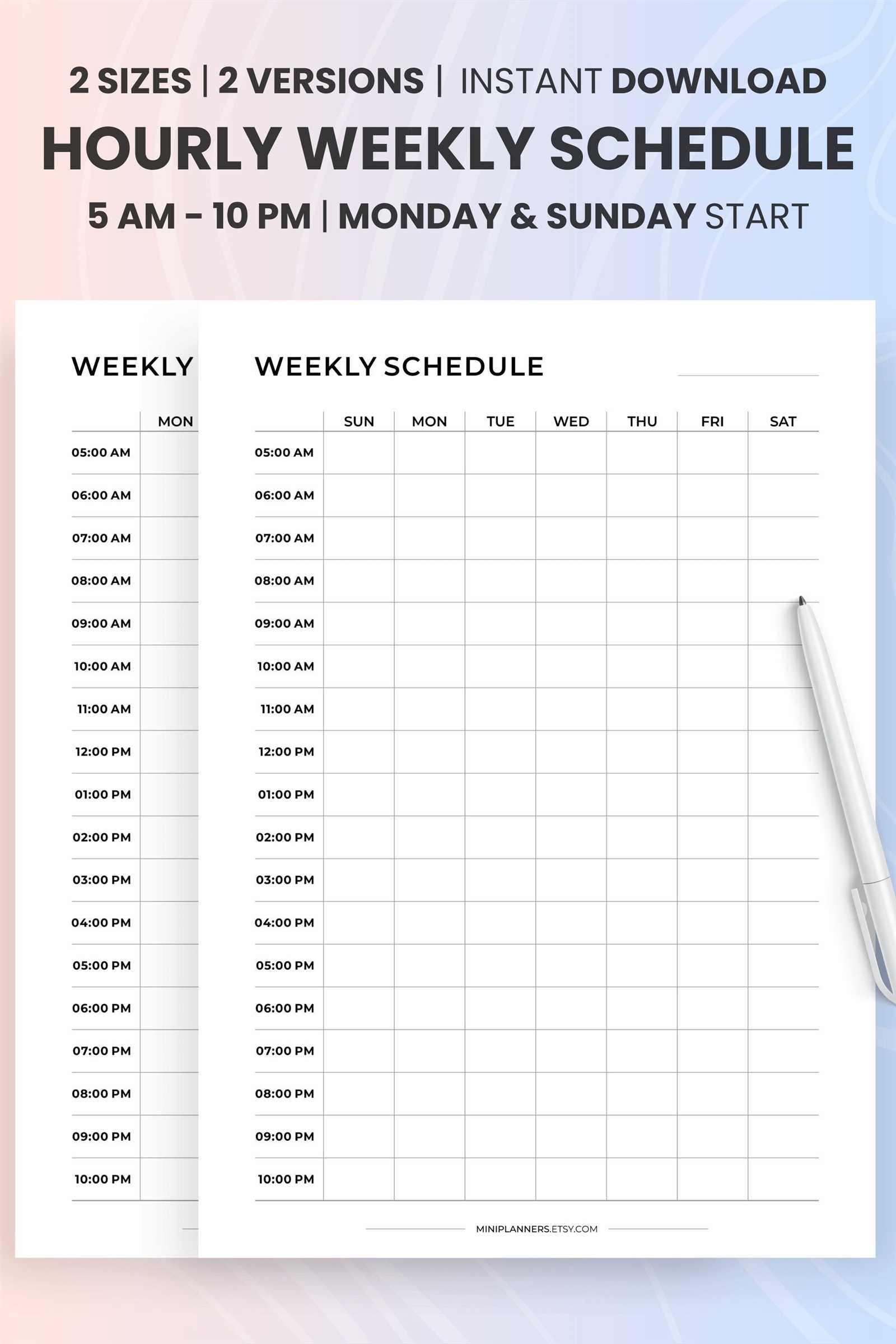 weekly am pm calendar template