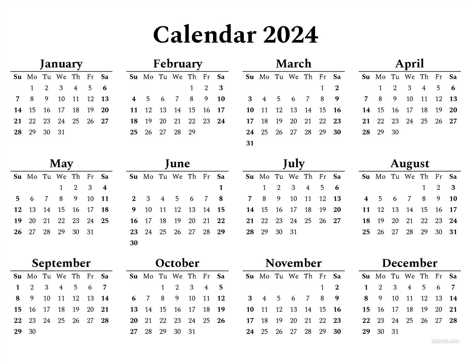 black and white calendar template