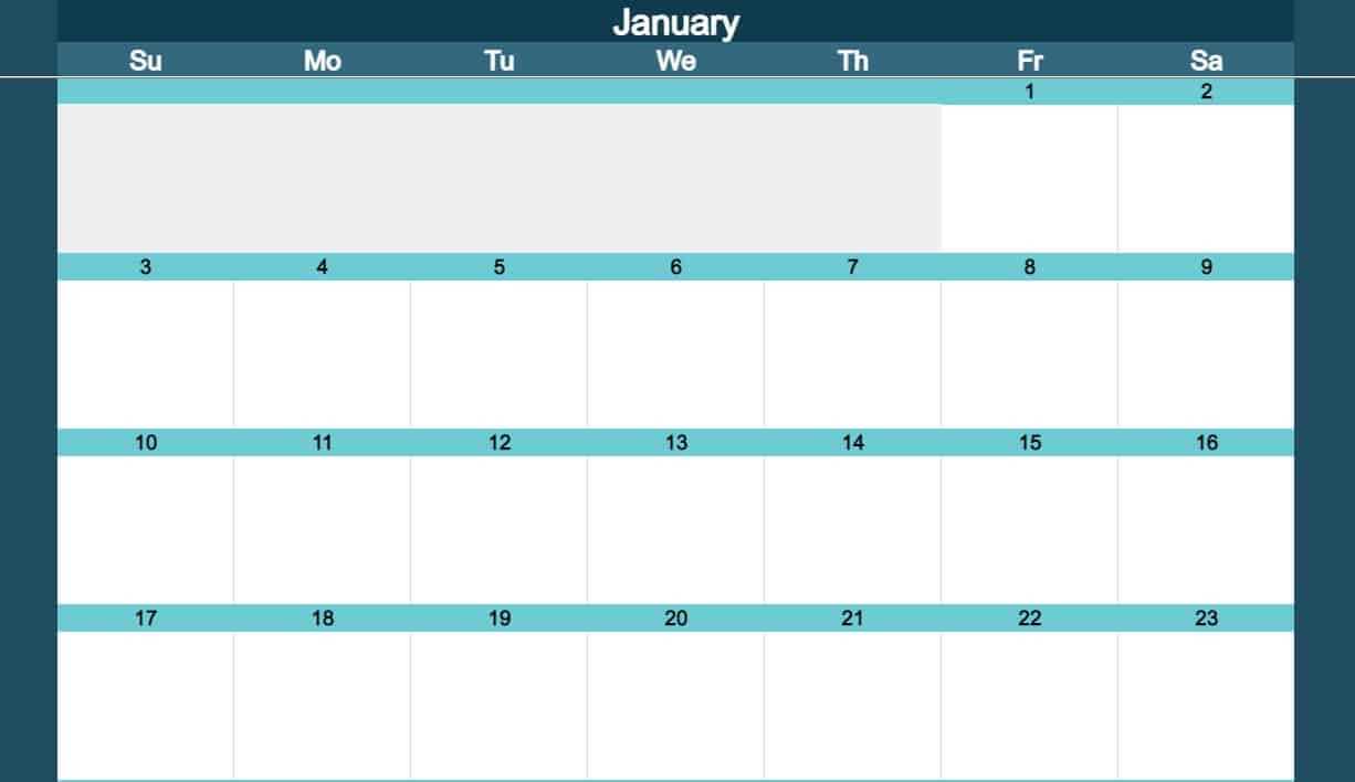 any year monthly calendar template