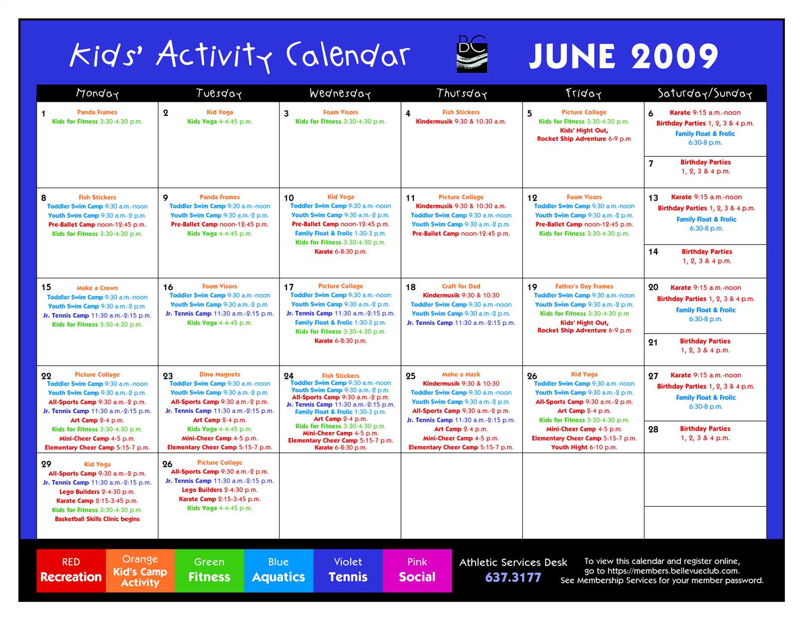 weekly activity calendar template