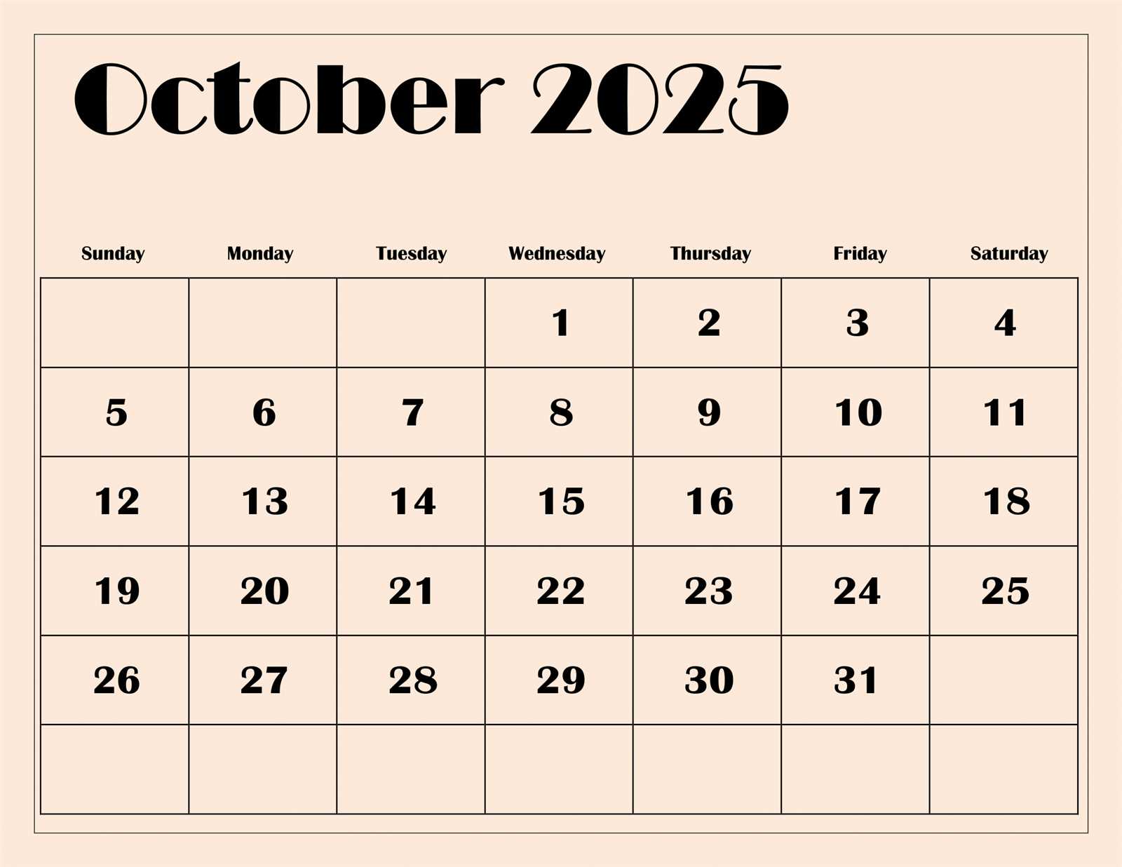 october 2025 calendar template printable