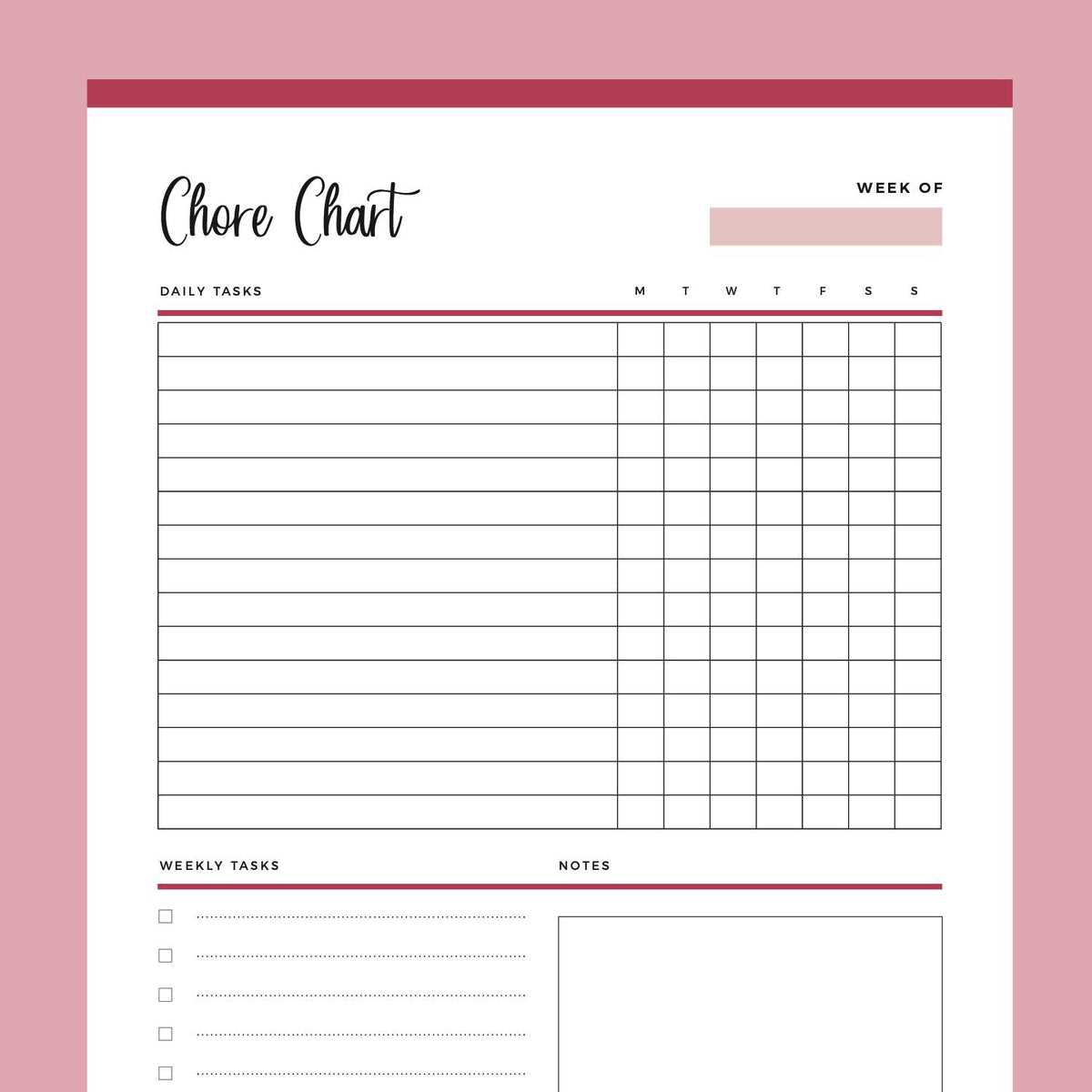 monthly chores calendar template