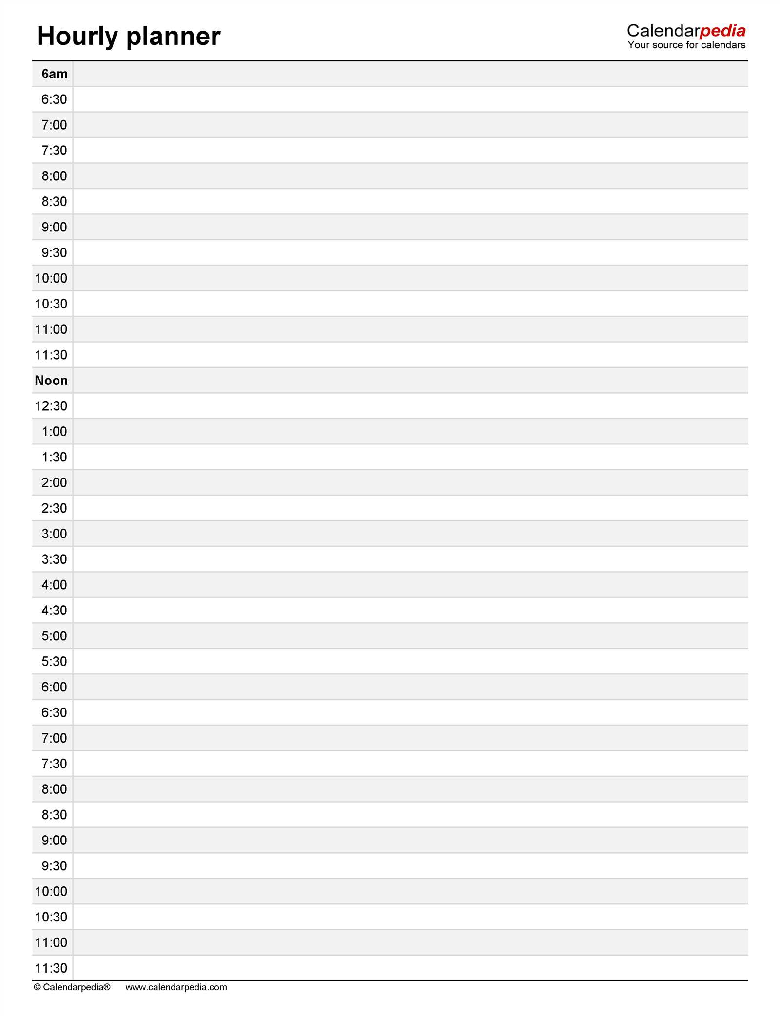 hourly calendar template printable