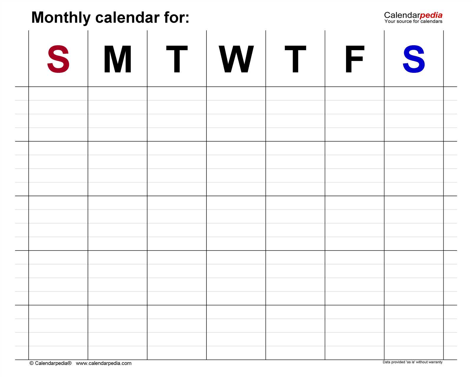 free printable month calendar template