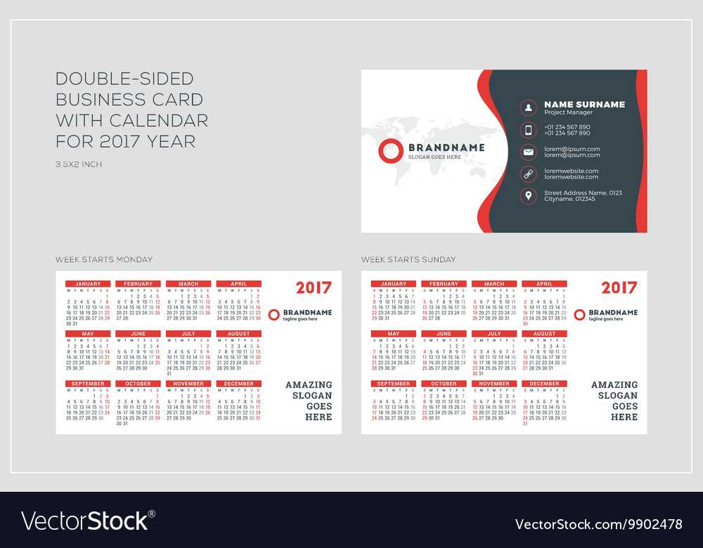 business card calendar template