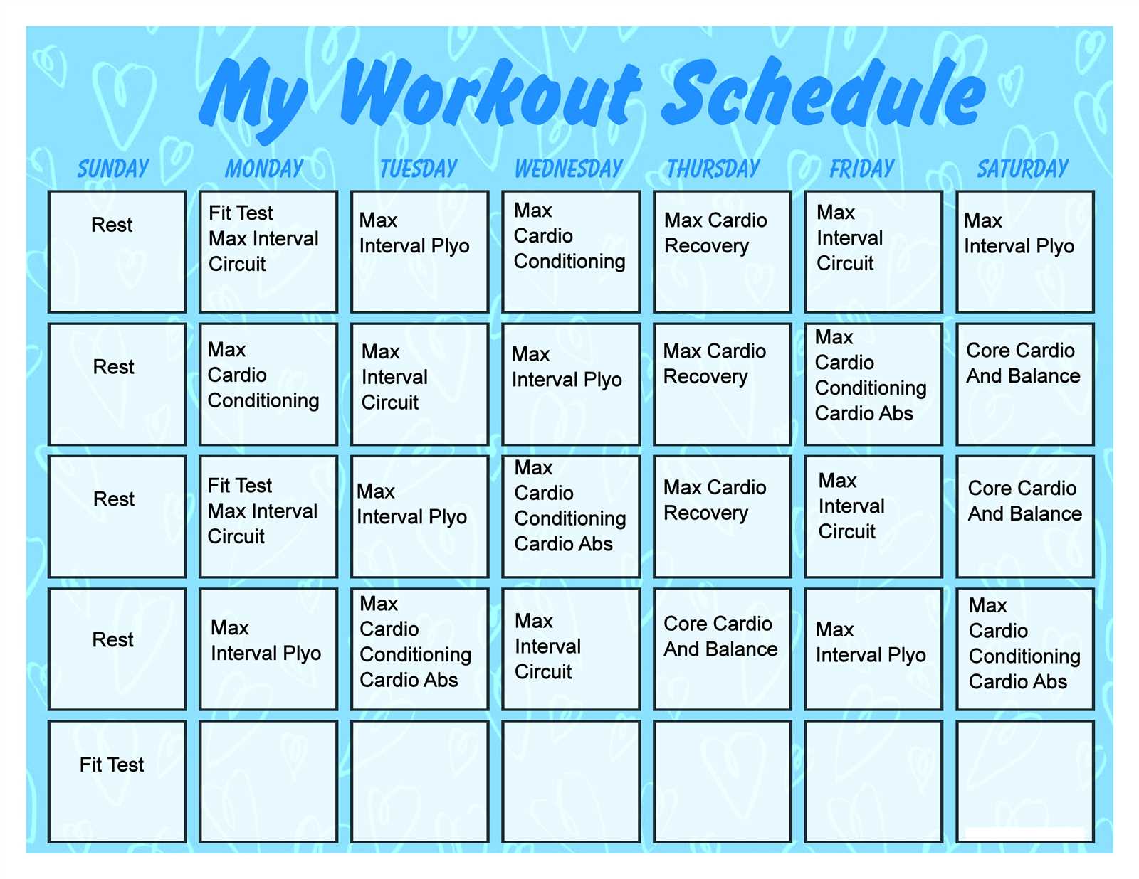 90 day workout calendar template