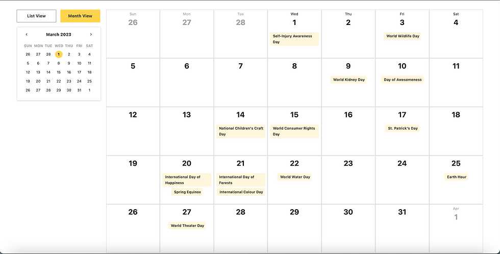 calendar list view template