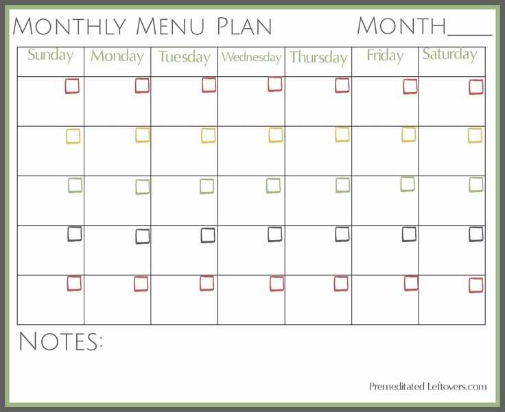 monthly menu planning calendar template