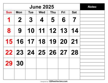 calendar template for june