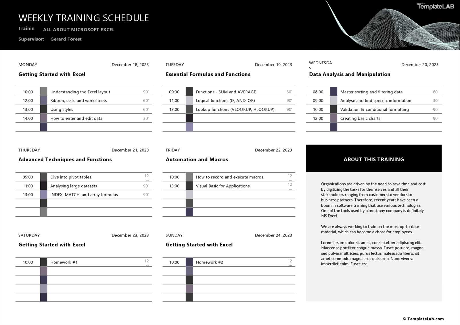 free download training calendar template