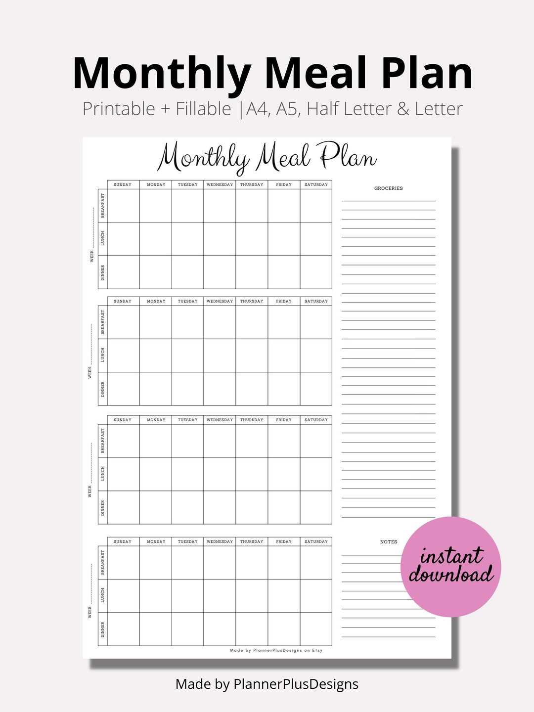 monthly meal calendar template