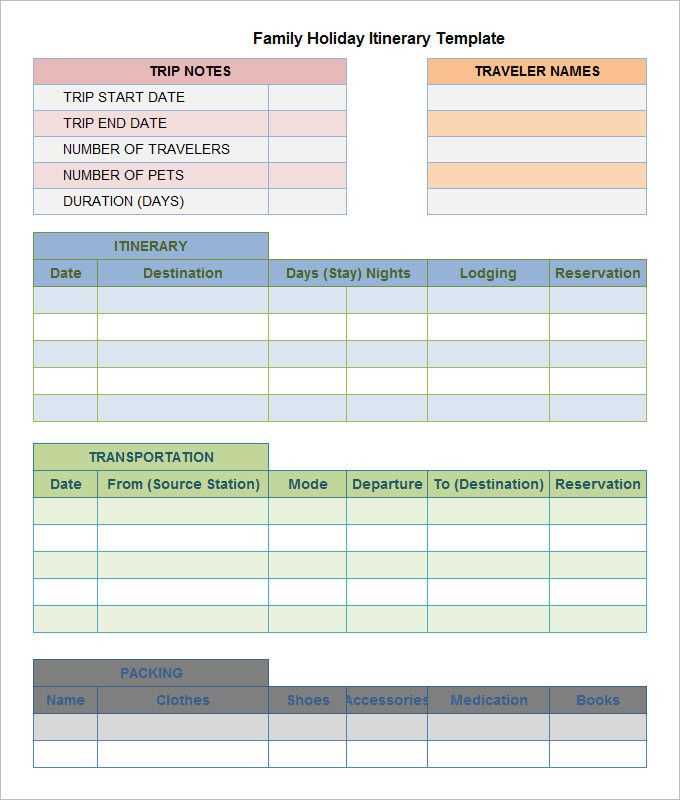 family vacation calendar template