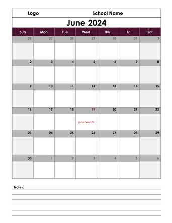 weekly academic calendar template