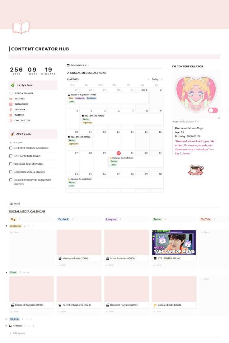free notion content calendar template