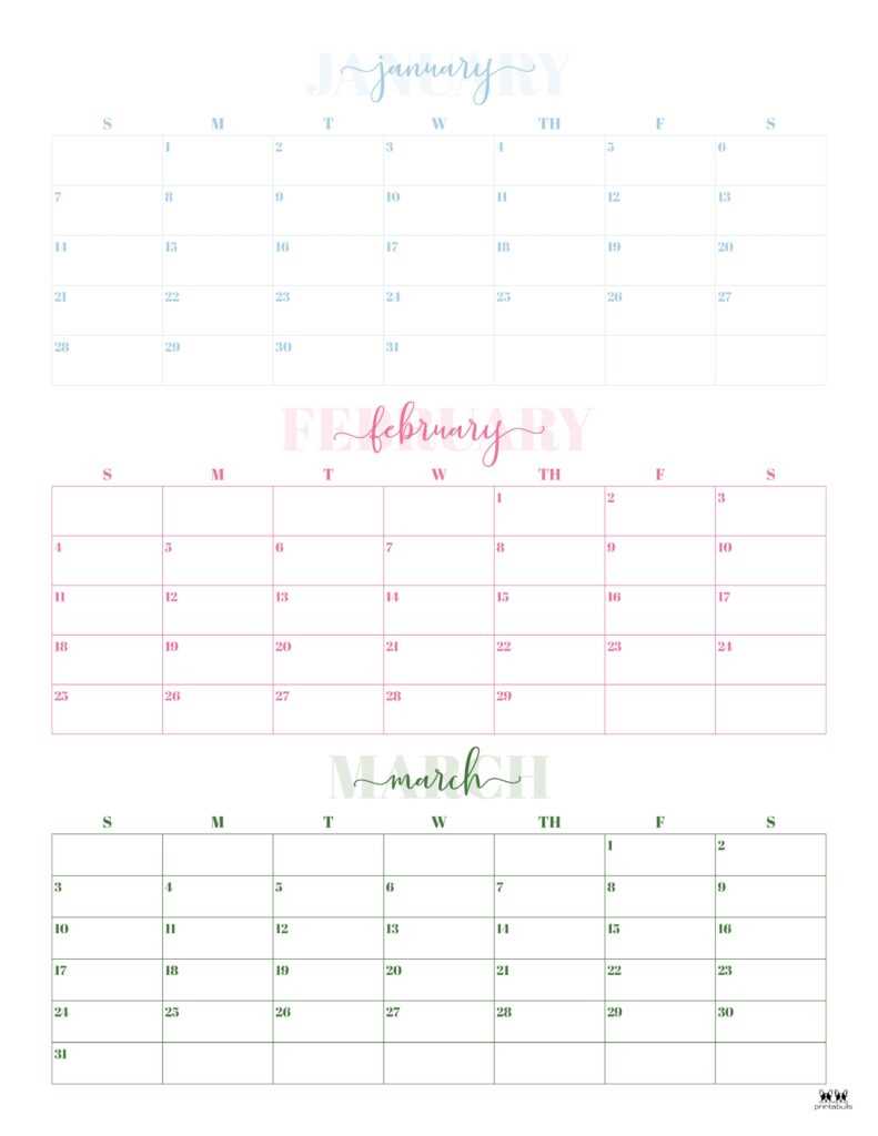 blank 3 month calendar template