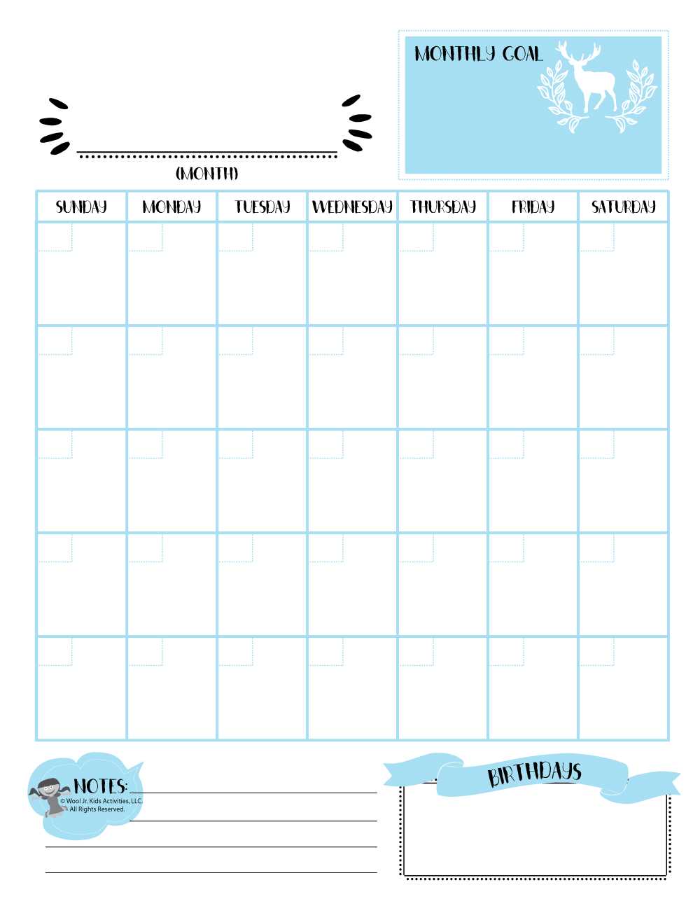 monthly activity calendar template